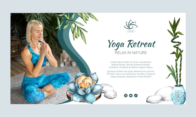 Modèle facebook de retraite de yoga aquarelle