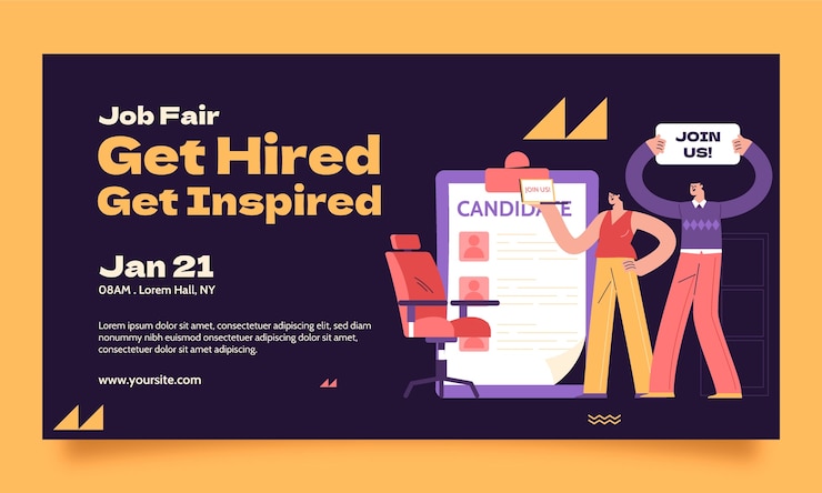 Vecteur gratuit modèle facebook de salon de l'emploi au design plat