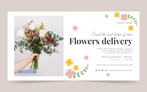 Vecteur gratuit modèle facebook de travail de fleuriste design plat