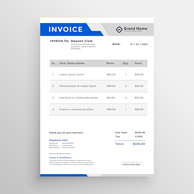 Modèle De Facture Bleu Moderne