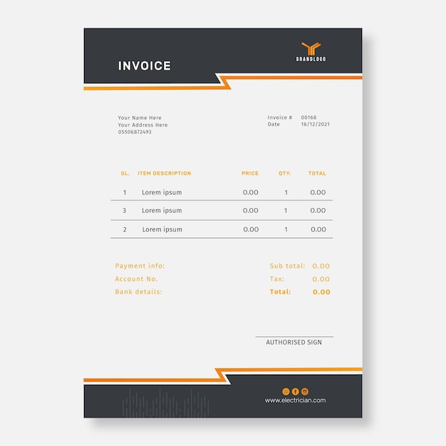 Vecteur gratuit modèle de facture électricien