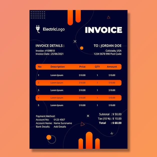 Vecteur gratuit modèle de facture d'électricien