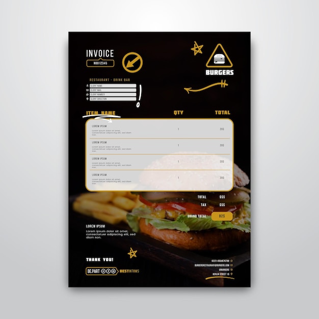 Modèle De Facture Pour Restaurant Burger