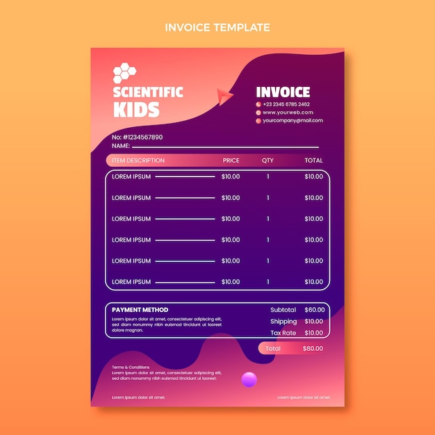 Vecteur gratuit modèle de facture de science du gradient