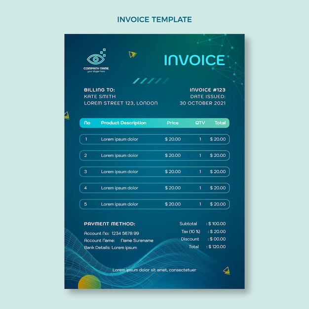 Vecteur gratuit modèle de facture de science du gradient