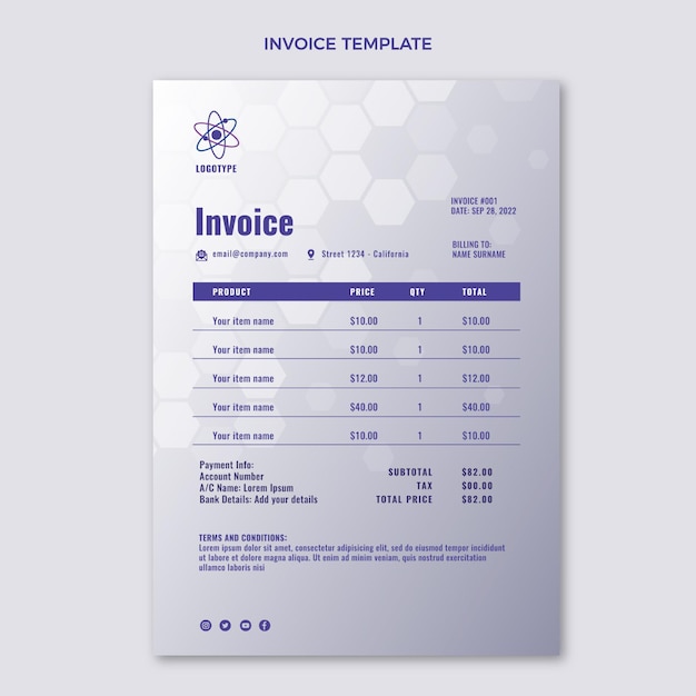 Vecteur gratuit modèle de facture scientifique réaliste
