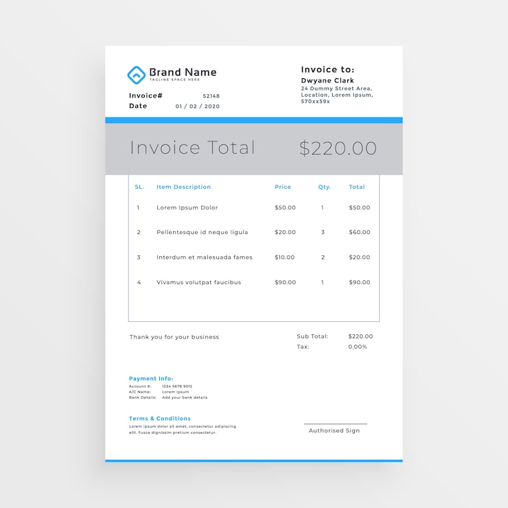 Vecteur gratuit modèle de facture de style minimal design