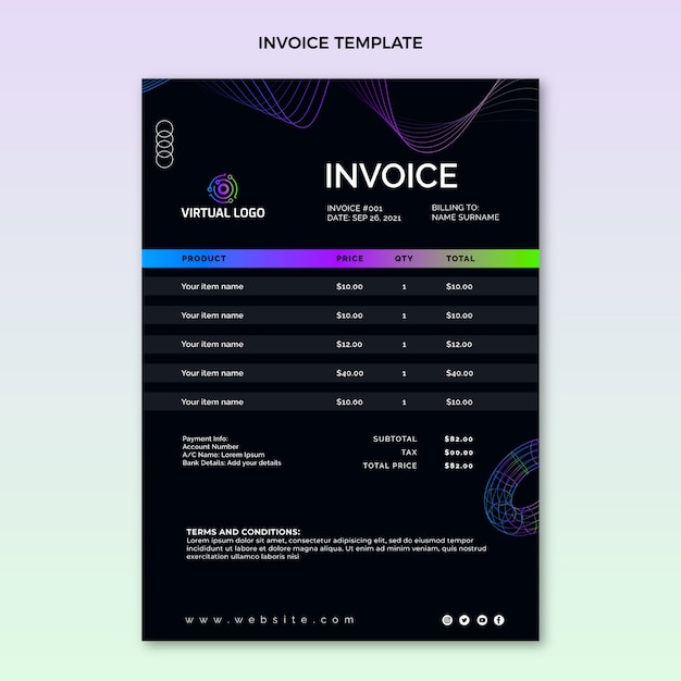 Vecteur gratuit modèle de facture de technologie abstraite dégradée
