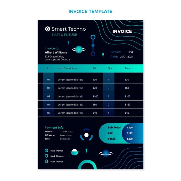 Vecteur gratuit modèle de facture de technologie de dégradé