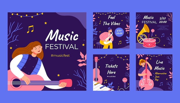 Vecteur gratuit modèle de festival de musique dessiné à la main