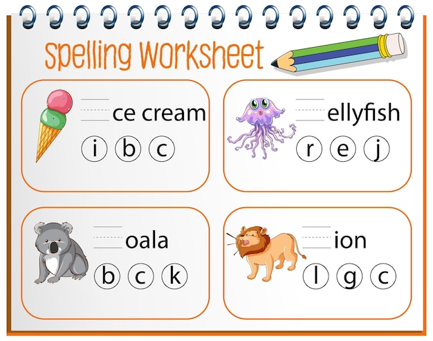 Modèle de feuille d'orthographe pour les enfants