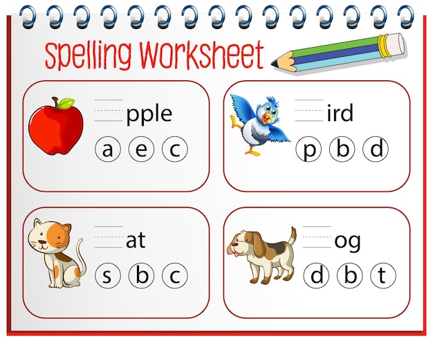 Modèle de feuille d'orthographe pour les enfants