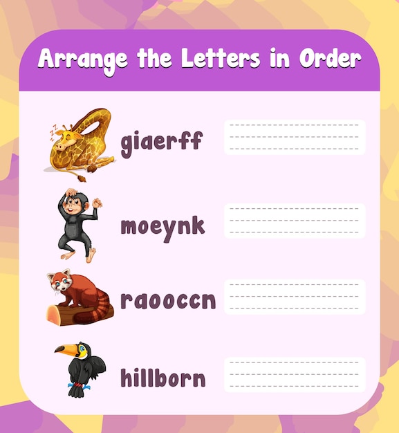 Modèle de feuille de travail de jeu de mots d'orthographe