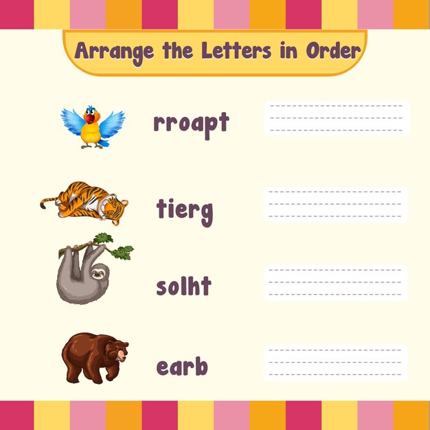 Modèle de feuille de travail de jeu de mots d'orthographe