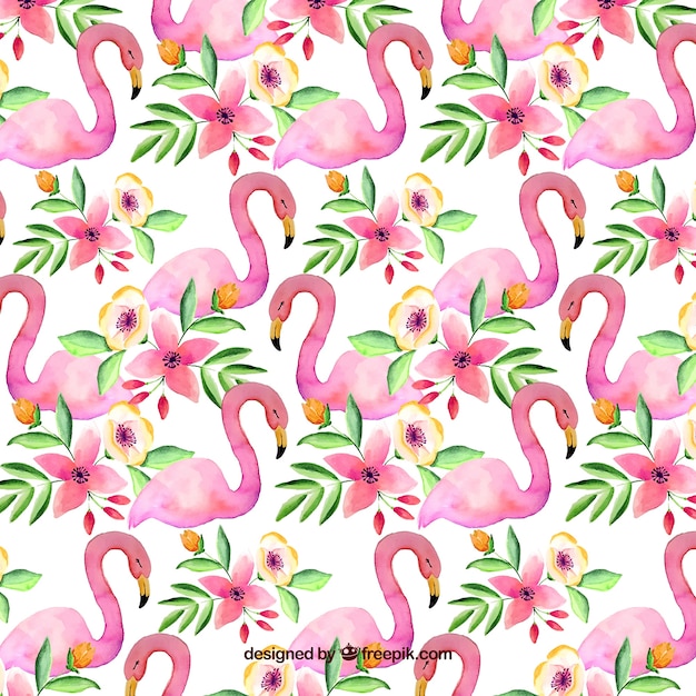 Vecteur gratuit modèle de flamants roses dans un style aquarelle