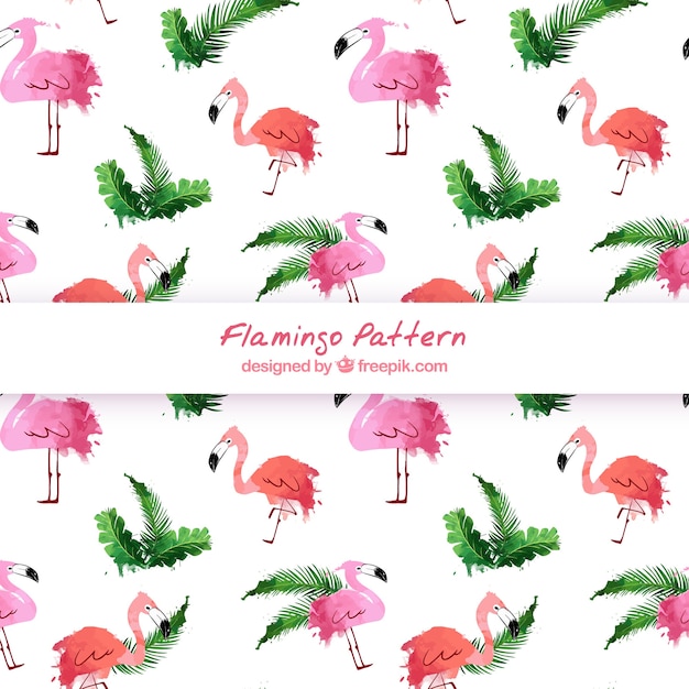 Vecteur gratuit modèle de flamants roses dans un style aquarelle