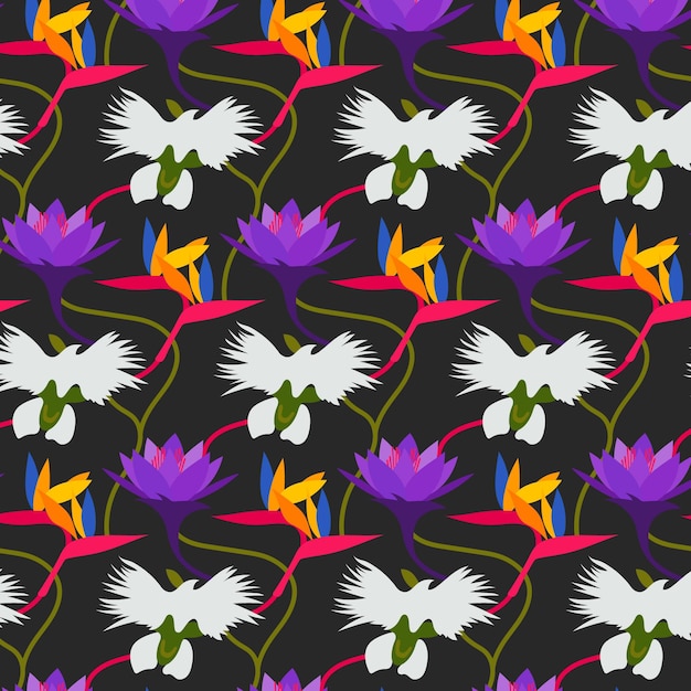 Vecteur gratuit modèle avec des fleurs et des feuilles tropicales colorées