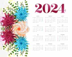 Vecteur gratuit modèle floral de calendrier anglais décoratif 2024 organiser une tâche ou un vecteur d'événement