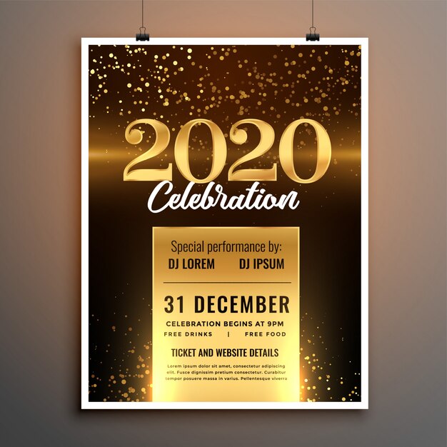 Modèle de flyer ou affiche de fête du nouvel an 2020