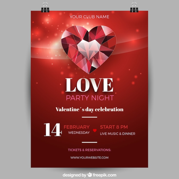 Vecteur gratuit modèle de flyer / affiche réaliste jour de la saint-valentin