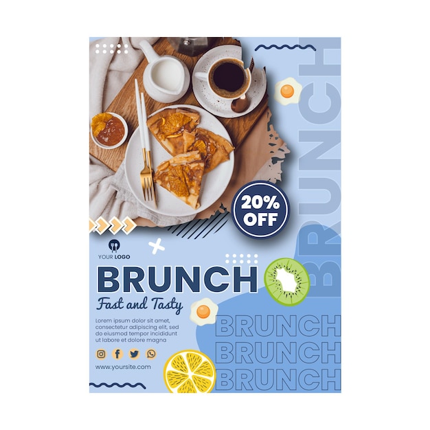 Vecteur gratuit modèle de flyer brunch avec photo