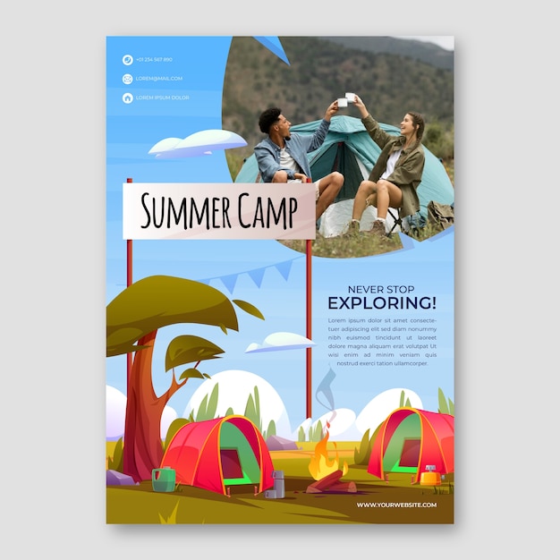 Vecteur gratuit modèle de flyer de camp d'été dégradé