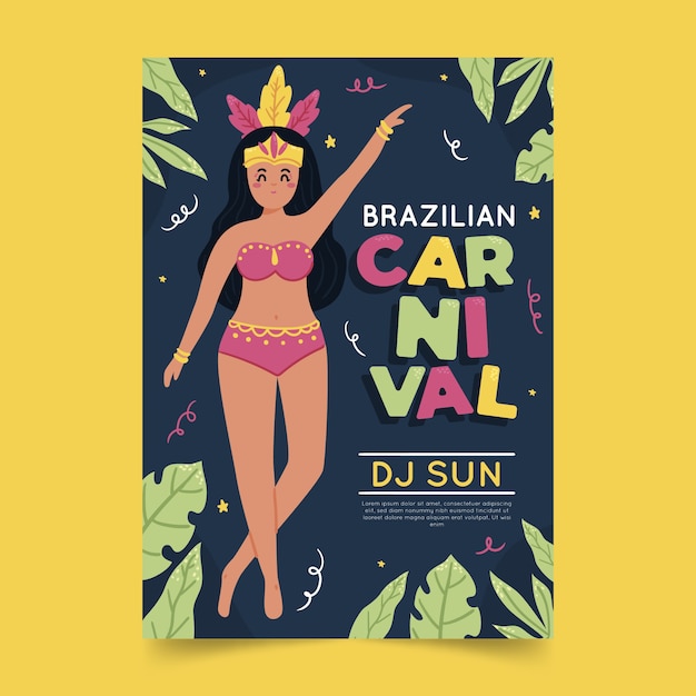 Vecteur gratuit modèle de flyer de carnaval brésilien dessiné à la main