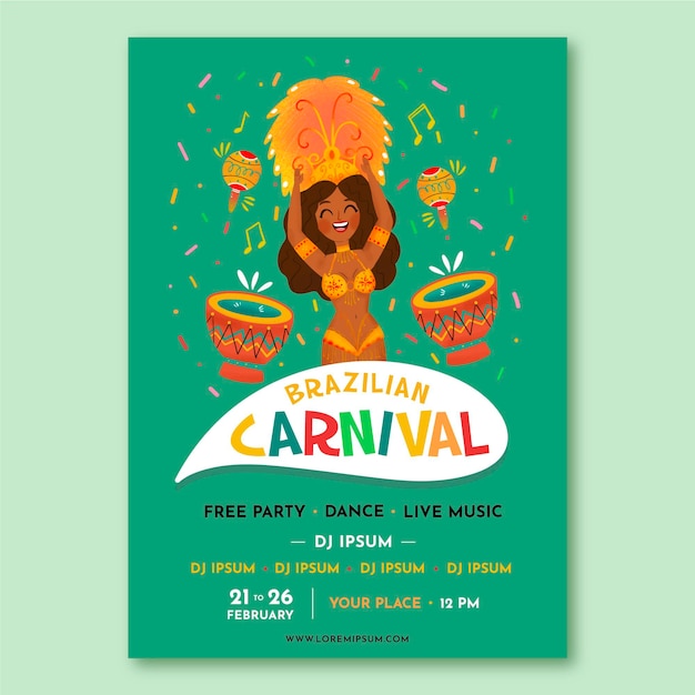 Vecteur gratuit modèle de flyer de carnaval brésilien dessiné à la main