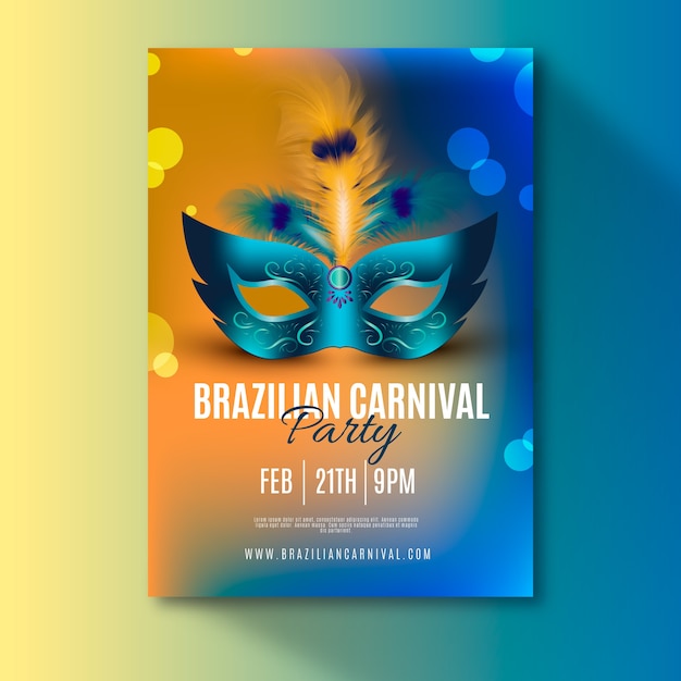 Vecteur gratuit modèle de flyer de carnaval brésilien réaliste