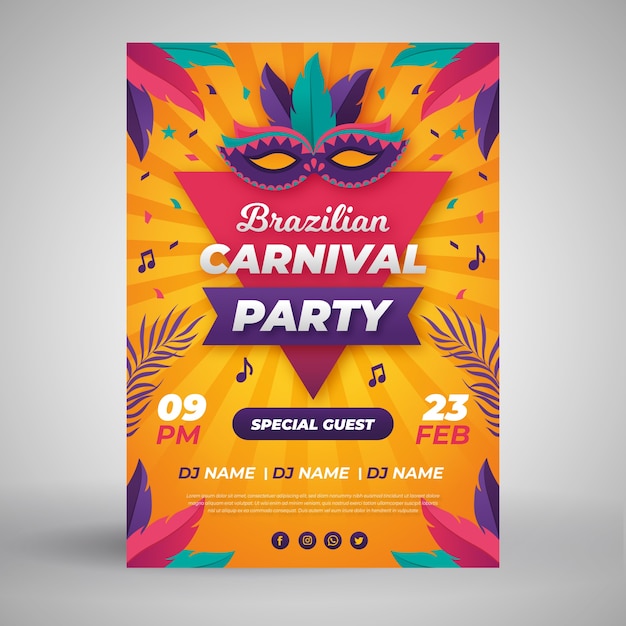 Vecteur gratuit modèle de flyer de carnaval brésilien