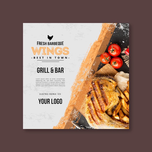 Vecteur gratuit modèle de flyer carré barbecue viande et légumes