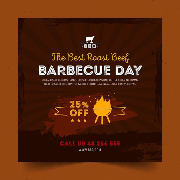 Vecteur gratuit modèle de flyer carré barbecue