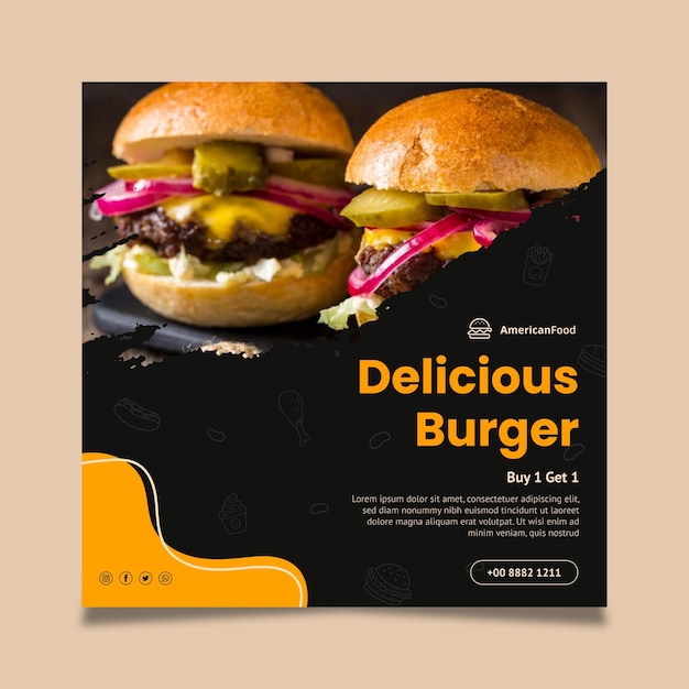 Modèle De Flyer Carré Burger Délicieux