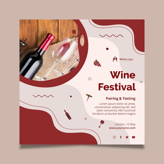 Modèle De Flyer Carré Festival Du Vin Vecteur gratuit