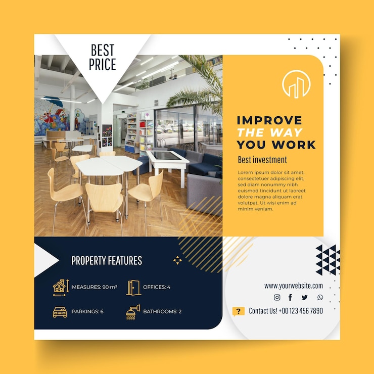 Vecteur gratuit modèle de flyer carré immobilier