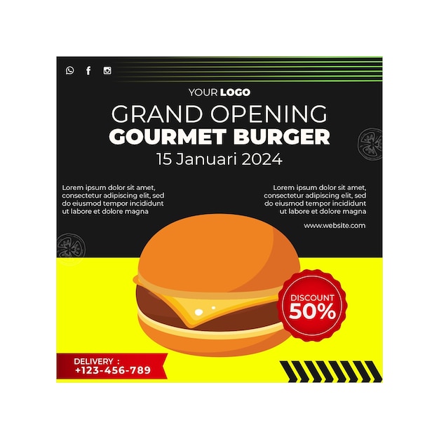 Vecteur gratuit modèle de flyer carré pour restaurant de hamburgers