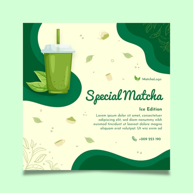 Modèle de flyer carré thé matcha