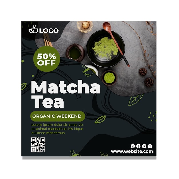 Vecteur gratuit modèle de flyer carré de thé matcha