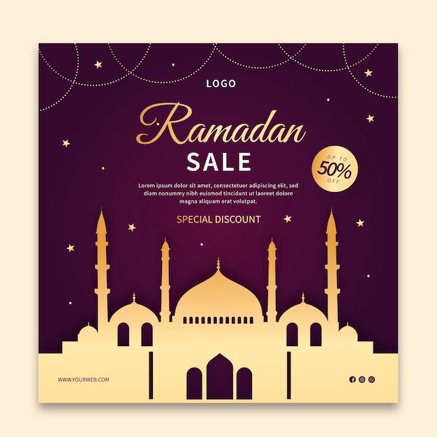 Vecteur gratuit modèle de flyer carré de vente ramadan