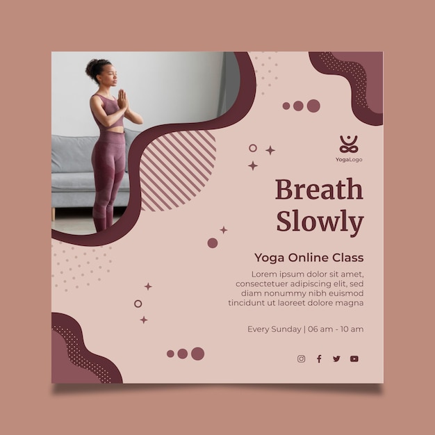 Vecteur gratuit modèle de flyer carré yoga à la maison