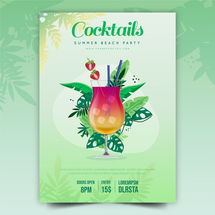 Vecteur gratuit modèle de flyer cocktail dégradé