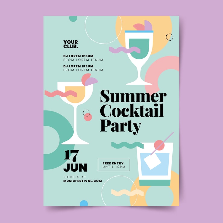Vecteur gratuit modèle de flyer cocktail design plat