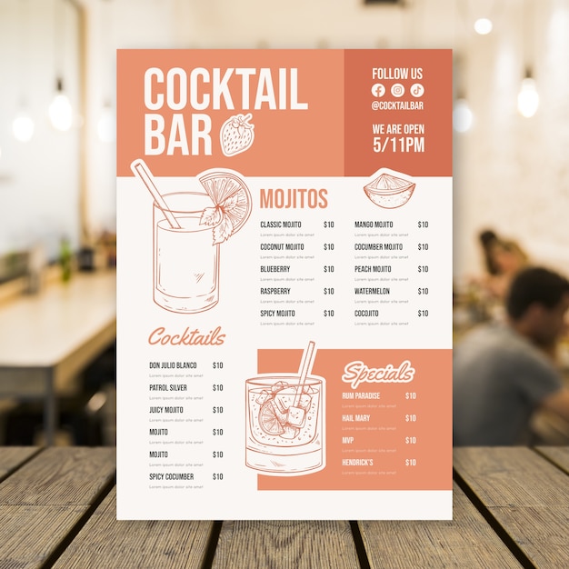 Vecteur gratuit modèle de flyer cocktail dessiné à la main