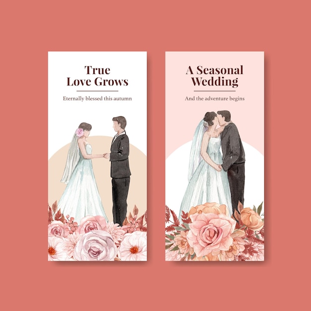 Vecteur gratuit modèle de flyer avec concept d'automne de mariage dans un style aquarelle