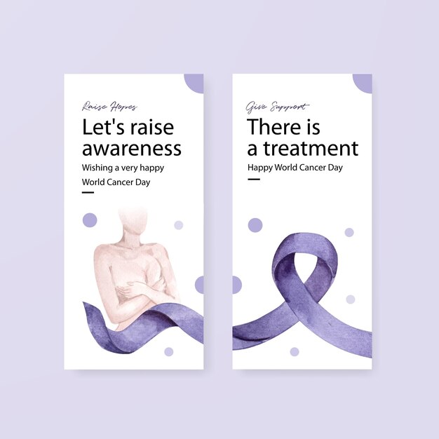 Modèle De Flyer Avec Conception De Concept De Journée Mondiale Du Cancer Pour Illustration Vectorielle Aquarelle Brochure Et Dépliant.