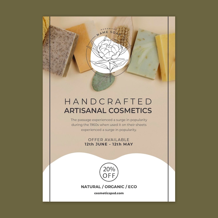 Vecteur gratuit modèle de flyer de cosmétiques artisanaux