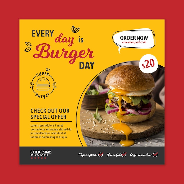 Vecteur gratuit modèle de flyer de cuisine américaine