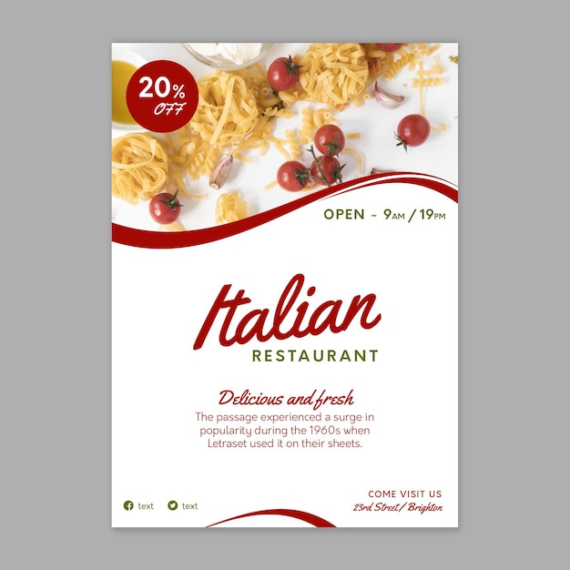 Vecteur gratuit modèle de flyer de cuisine italienne