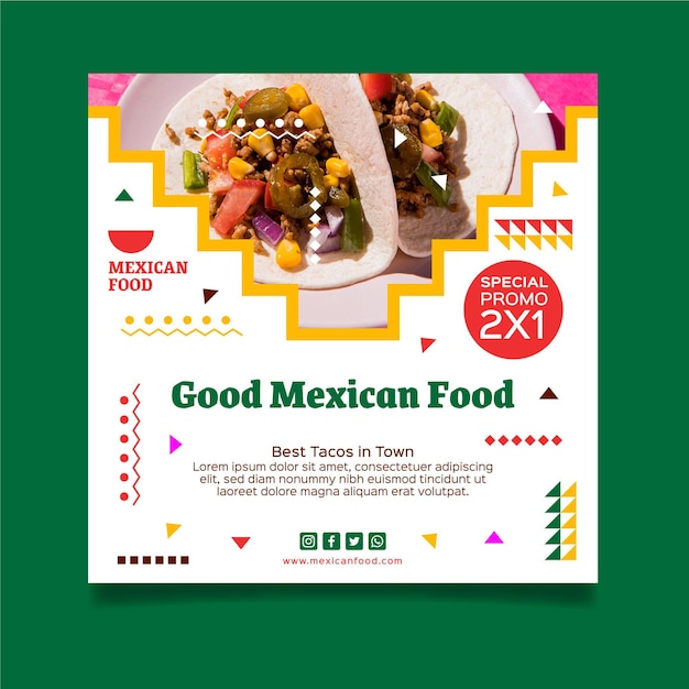 Modèle de Flyer de cuisine mexicaine carrée