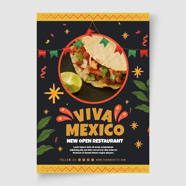 Vecteur gratuit modèle de flyer de cuisine mexicaine avec photo